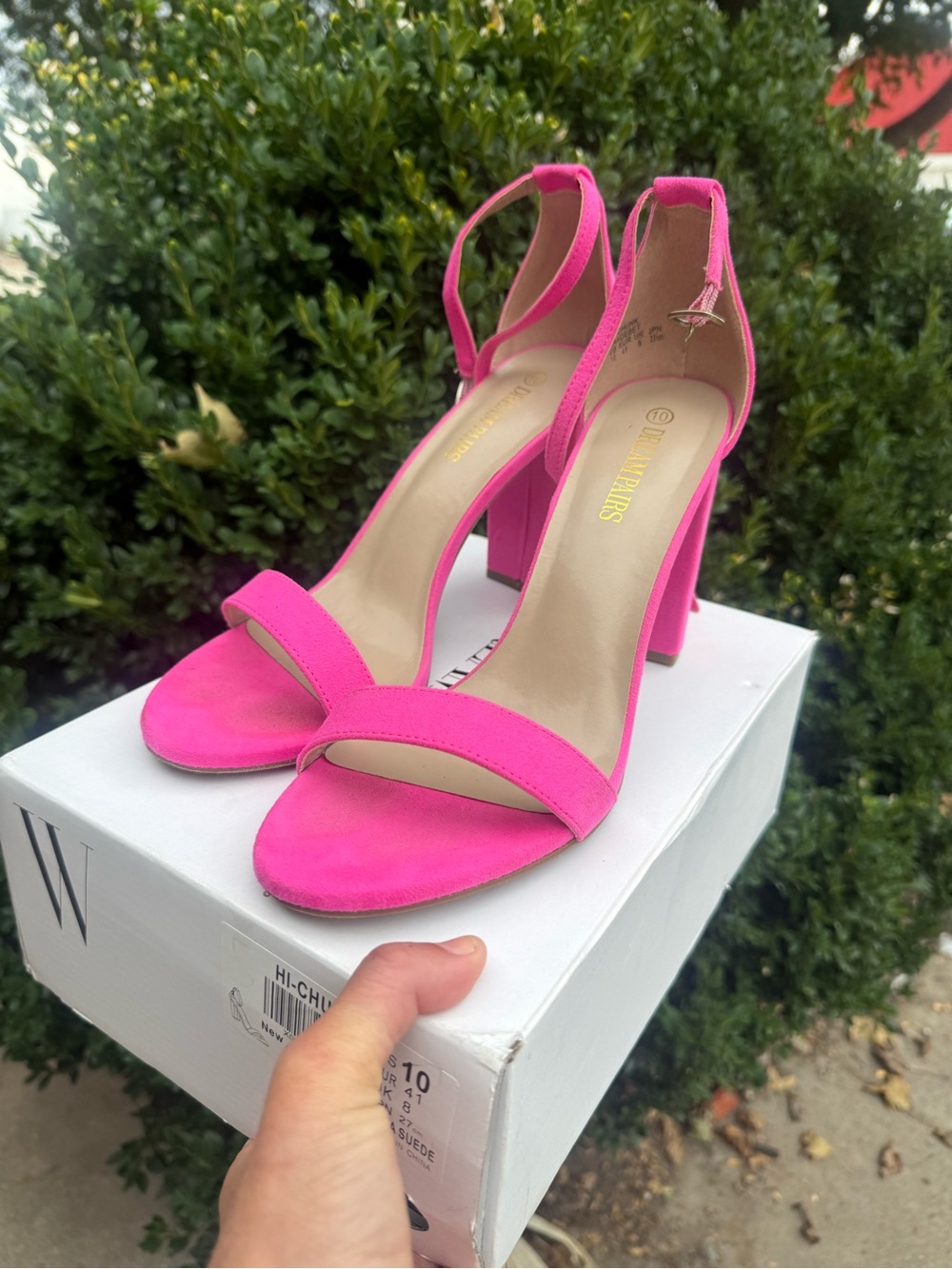 Fuchsia pink Open-Toe Ankle Strap Block Heel Sandals - Pink